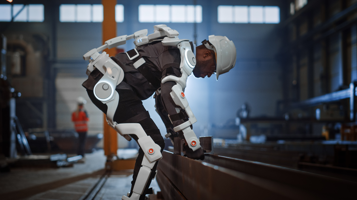 Worker with Exoskeleton